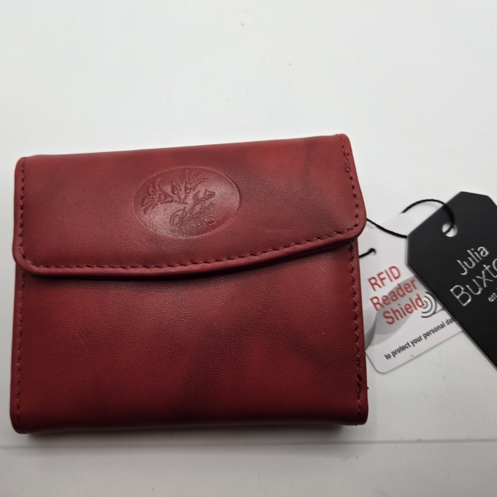 Buxton Wallet Leather Exterior Burgundy w/  RFID Reader Protection Gift Security
